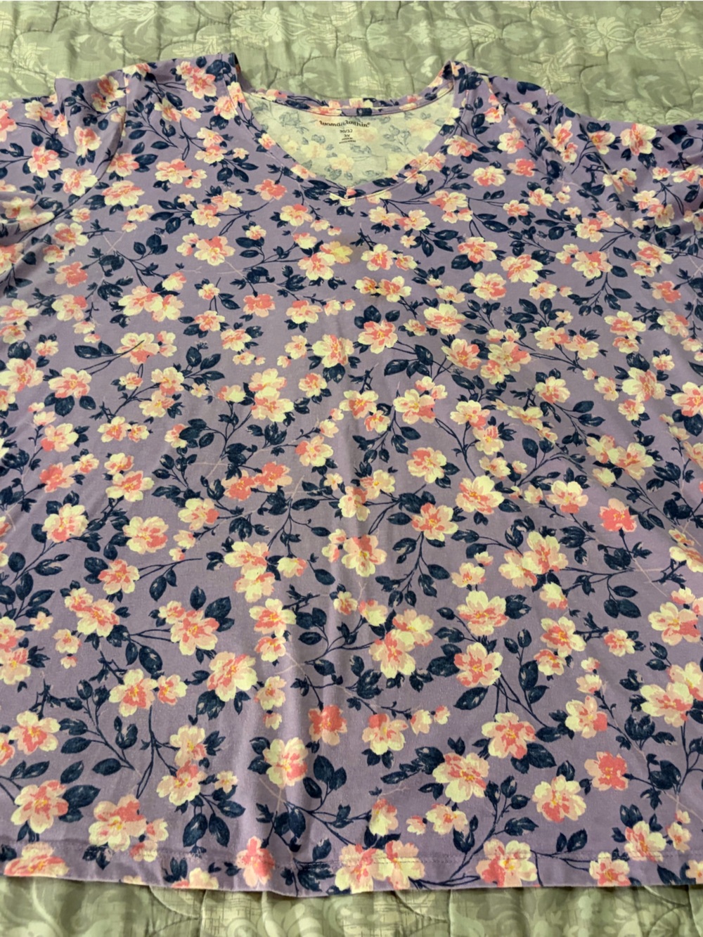 Woman Within Lavender Floral Short Sleeve Blouse